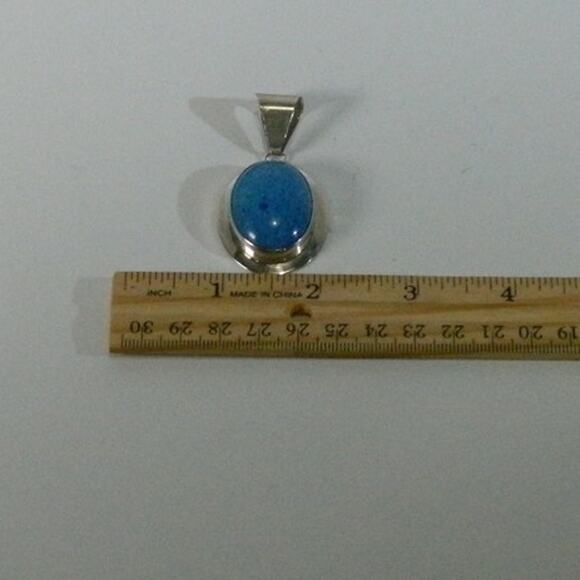 Large Vintage Sodalite Pendant Stamped Sterling - Picture 6 of 7